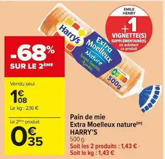 Carrefour Market Harry’s pain de mie extra moelleux nature offre
