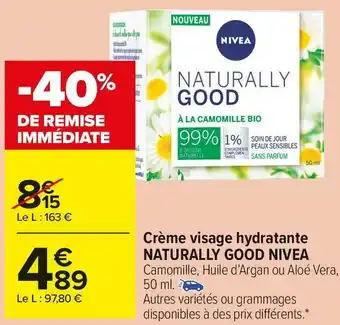 Carrefour Market Nivea crème visage hydratante naturally good offre