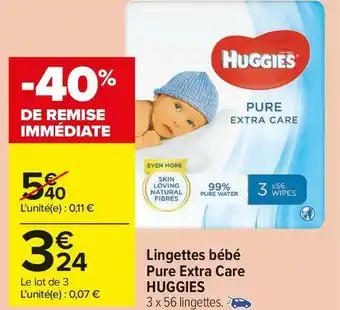 Carrefour Market Huggies lingettes bébé pure extra care offre