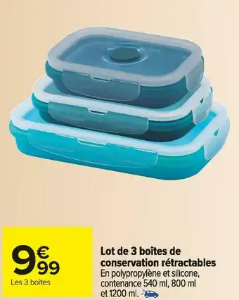 Carrefour Market Lot de 3 boîtes de conservation rétractables offre