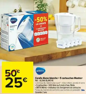 Carrefour Market Brita carafe aluna blanche + 5 cartouches maxtra+ offre