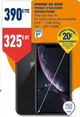 Bureau Vallée Apple iphone xr noir produit d’occasion reconditionné offre