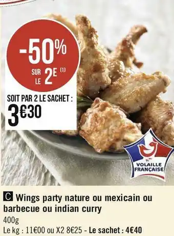 Géant Casino Wings party nature ou mexicain ou barbecue ou indian curry offre