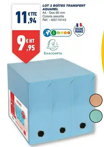 Bureau Vallée Exacompta lot 3 boîtes transfert aquarel offre