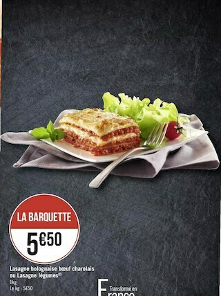Géant Casino Lasagne bolognaise bœuf charolais ou lasagne légumes offre