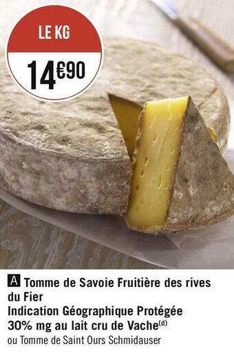 Tomme de savoie fruitière des rives du fier indication géographique protégée 30% mg au lait cru de vache