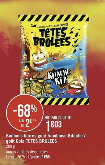 Tetes brulees bonbons barres goût framboise kitache / goût cola