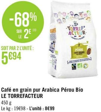 Le torrefacteur café en grain pur arabica pérou bio