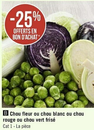 Géant Casino Casino bon plan sur le chou fleur ou chou blanc rouge ou chou vert frisé de la marque casino offre