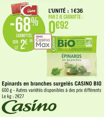Casino epinards en branches surgelés bio