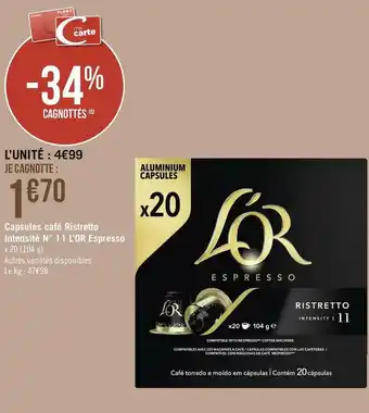Géant Casino L’or capsules café ristretto intensité n° 11 espresso offre