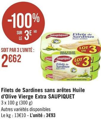 Saupiquet filets de sardines sans arêtes huile d’olive vierge extra