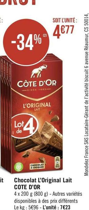 Côte d’or chocolat l’original lait