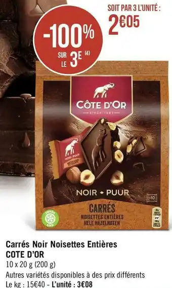 Cote d’or carrés noir noisettes entières