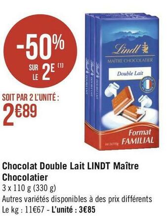 Lindt chocolat double lait maître chocolatier