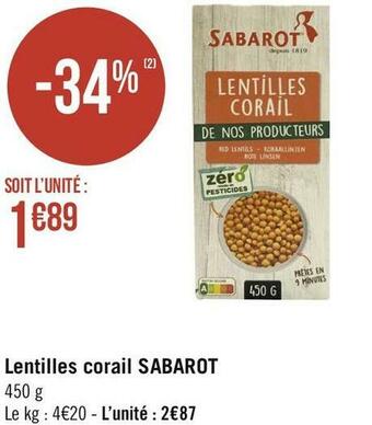 Géant Casino Sabarot lentilles corail offre