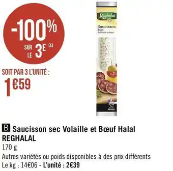 Reghalal saucisson sec volaille et bœuf halal