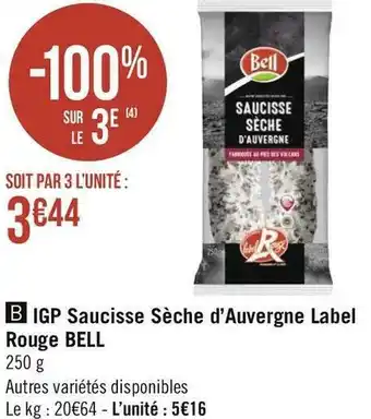 Bell igp saucisse sèche d’auvergne