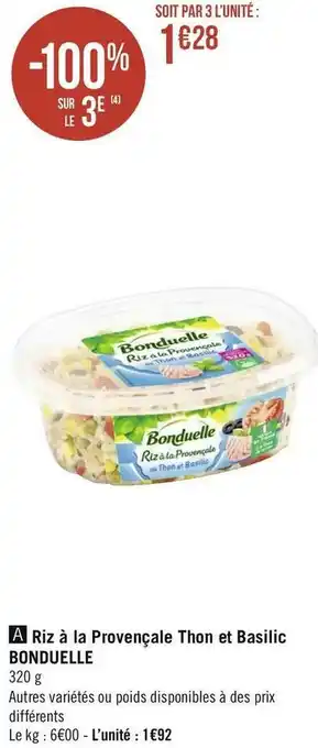 Géant Casino Bonduelle riz à la provençale thon et basilic offre