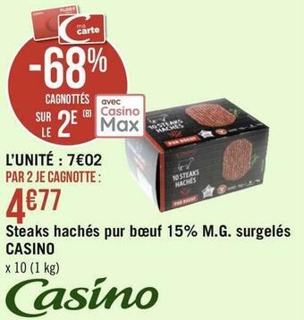 Casino steaks hachés pur bœuf 15% m.g. surgelés