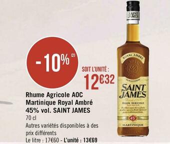 Géant Casino Saint james rhume agricole aoc martinique royal ambré 45% vol. offre