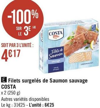 Costa filets surgelés de saumon sauvage
