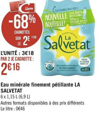 La salvetat eau minérale finement pétillante