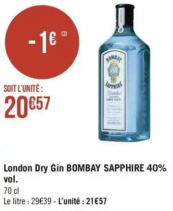 Géant Casino London dry gin bombay sapphire 40% vol. offre