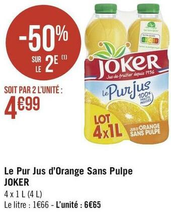 Joker le pur jus d’orange sans pulpe