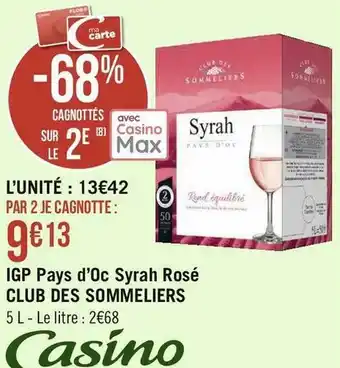 Géant Casino Club des sommeliers igp pays d’oc syrah rosé offre
