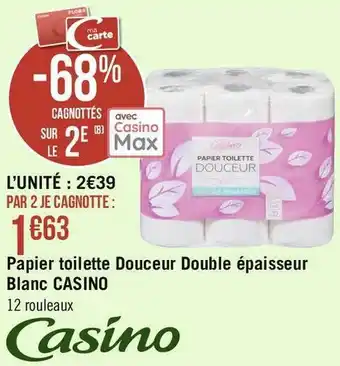 Casino papier toilette douceur double épaisseur blanc