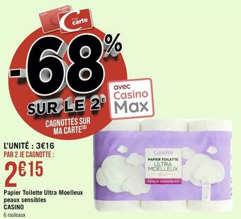 Casino papier toilette ultra moelleux peaux sensibles