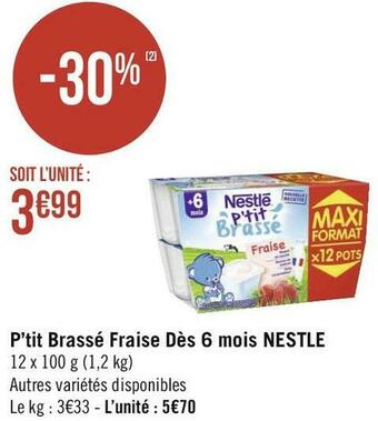 Nestle p’tit brassé fraise dès 6 mois