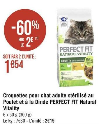 Perfect fit croquettes pour chat adulte stérilisé au poulet et à la dinde natural vitality