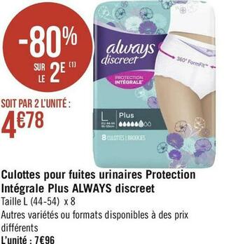 Géant Casino Always culottes pour fuites urinaires protection intégrale plus discreet offre