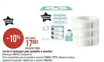 Géant Casino Sangenic lot de 3 recharges pour poubelle à couches offre