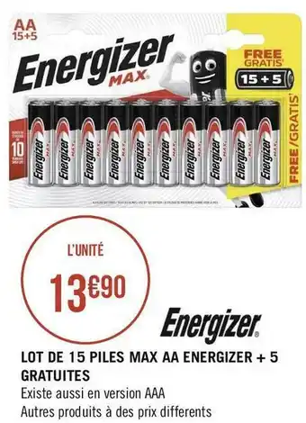 Energizer lot de 15 piles max aa + 5 gratuites
