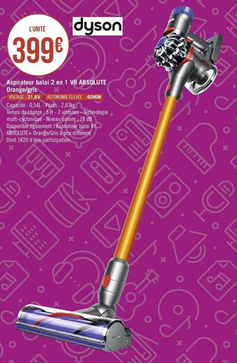 Dyson aspirateur balai 2 en 1 v8 absolute orange/gris