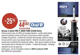 Géant Casino Oral-b brosse à dents pro 3 3000 pure clean noire offre