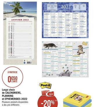 Large choix de calendriers, planning et ephemerides 2022