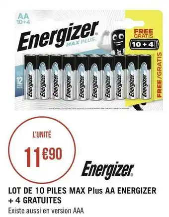 Energizer lot de 10 piles max plus aa + 4 gratuites
