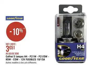 Good year coffret 5 lampes h4 - p21w - p21/5w - r5w - c5w - 12v fusibles 10/15a