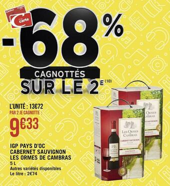 Géant Casino Les ormes de cambras igp pays d’oc cabernet sauvignon offre