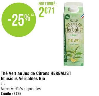 Herbalist thé vert au jus de citrons infusions véritables bio