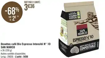 Géant Casino San marco dosettes café bio espresso intensité n° 10 offre