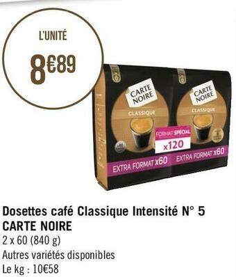 Carte noire dosettes café classique intensité n° 5