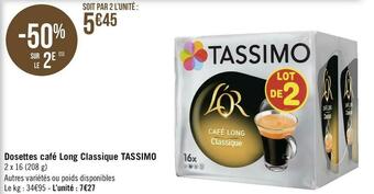 Tassimo dosettes café long classique