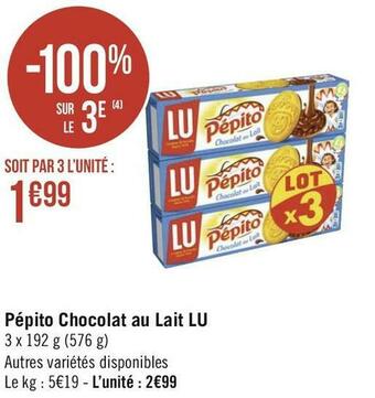 Lu pépito chocolat au lait