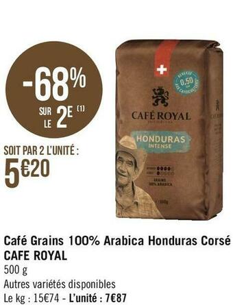 Cafe royal café grains 100% arabica honduras corsé