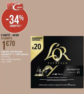 L’or capsules café ristretto intensité n° 11 espresso